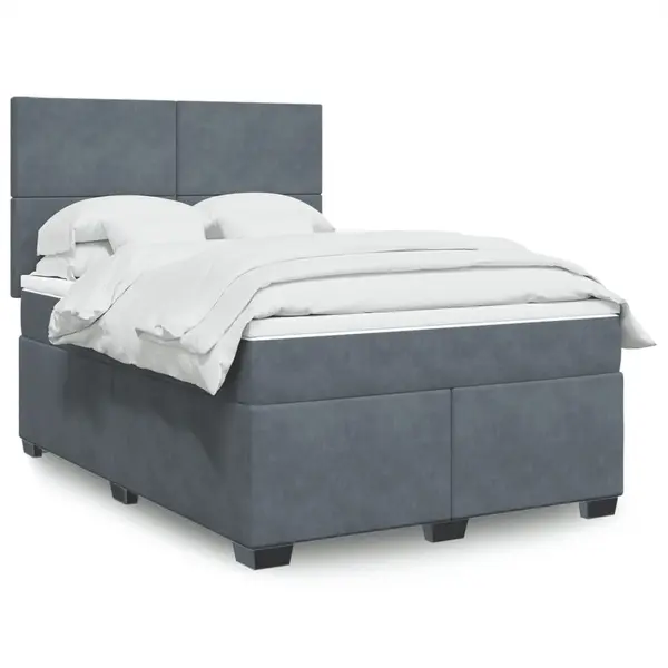 Gossi pat box spring cu saltea, gri inchis, 140x190 cm, catifea