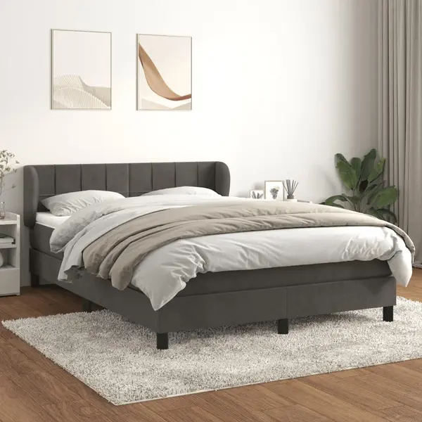 Gossi pat box spring cu saltea, gri inchis, 140x190 cm, catifea