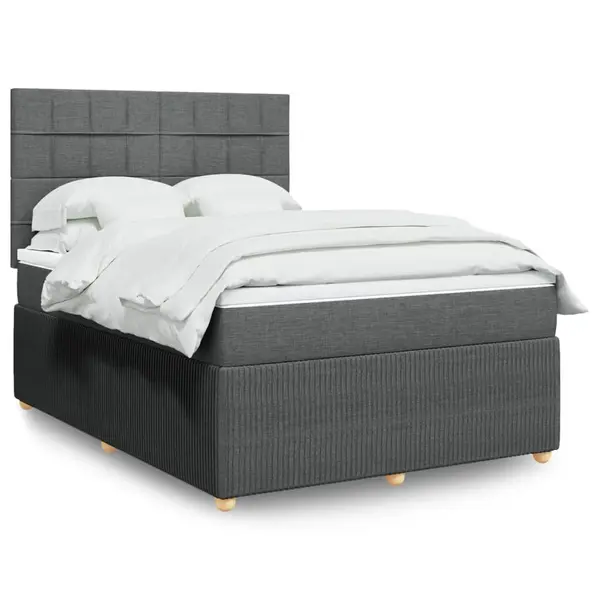 Gossi pat box spring cu saltea, gri inchis, 140x190 cm, textil
