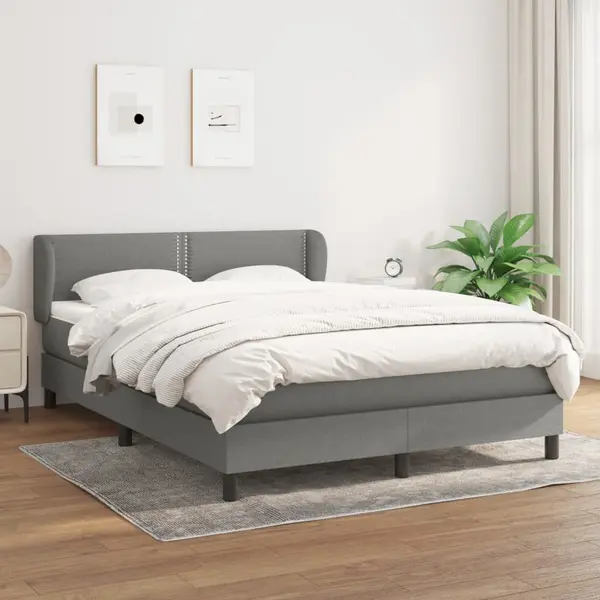 Gossi pat box spring cu saltea, gri inchis, 140x190 cm, textil
