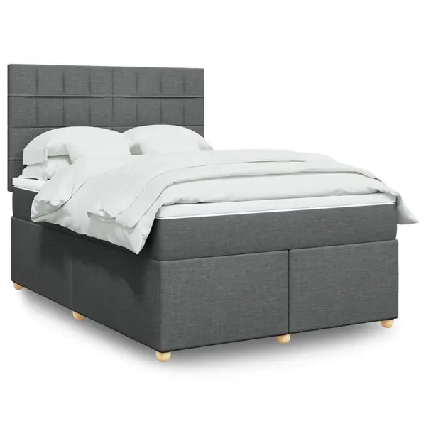 Gossi pat box spring cu saltea, gri inchis, 140x190 cm, textil