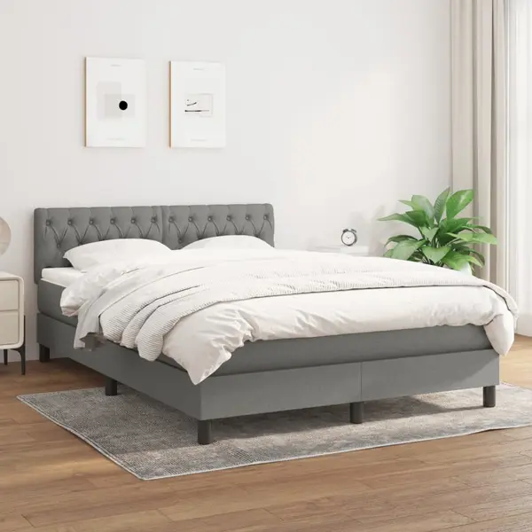 Gossi pat box spring cu saltea, gri inchis, 140x190 cm, textil