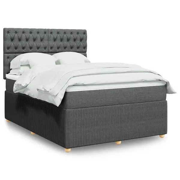 Gossi pat box spring cu saltea, gri inchis, 140x190 cm, textil