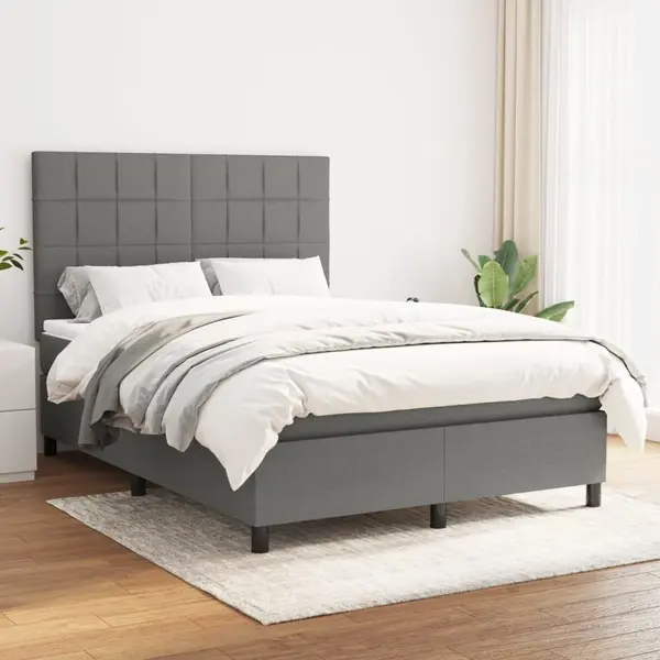 Gossi pat box spring cu saltea, gri inchis, 140x190 cm, textil