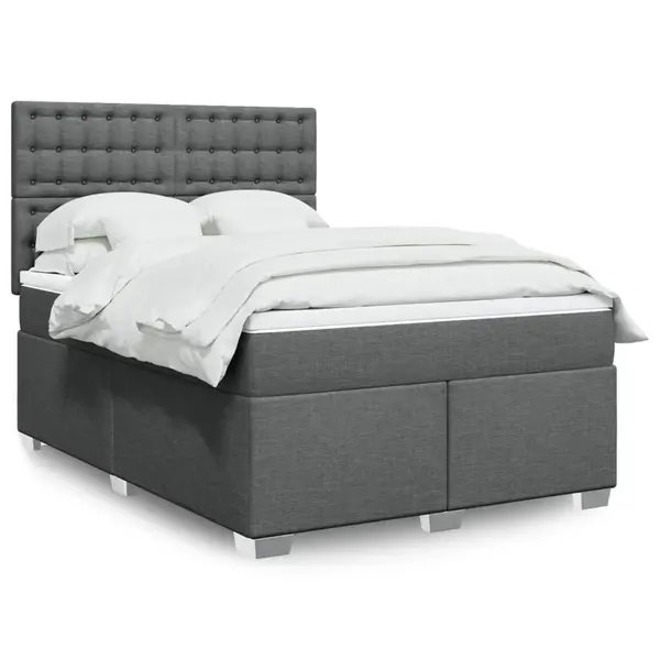 Gossi pat box spring cu saltea, gri inchis, 140x190 cm, textil