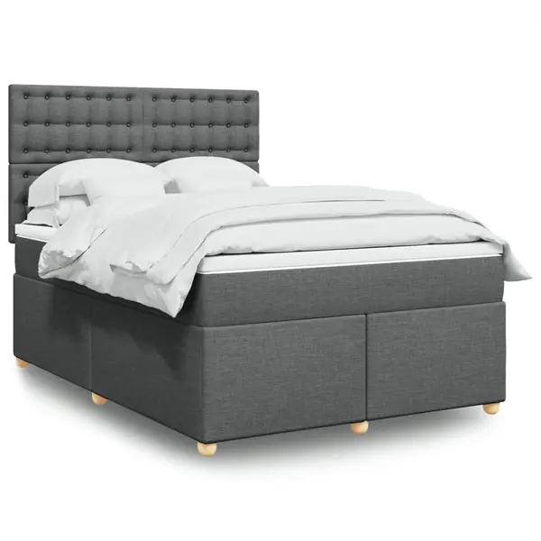 Gossi pat box spring cu saltea, gri inchis, 140x190 cm, textil