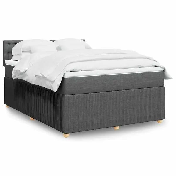 Gossi pat box spring cu saltea, gri inchis, 140x190 cm, textil