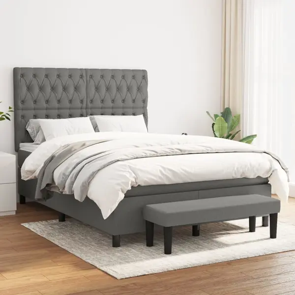 Gossi pat box spring cu saltea, gri inchis, 140x190 cm, textil
