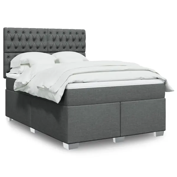 Gossi pat box spring cu saltea, gri inchis, 140x190 cm, textil