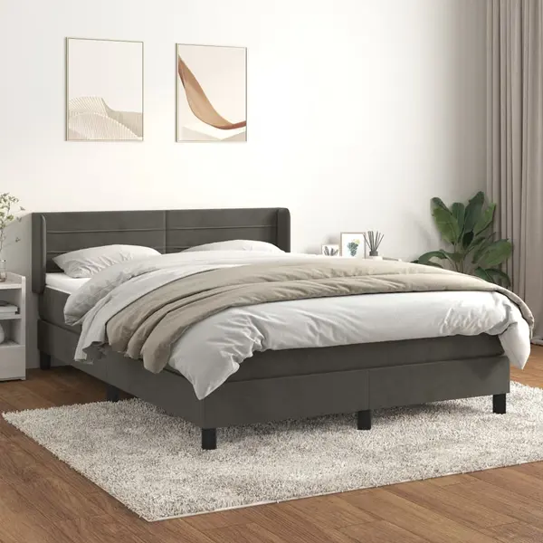 Gossi pat box spring cu saltea, gri inchis, 140x200 cm, catifea