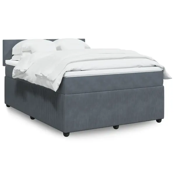Gossi pat box spring cu saltea, gri inchis, 140x200 cm, catifea