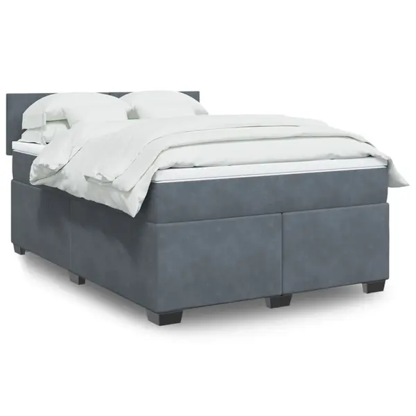Gossi pat box spring cu saltea, gri inchis, 140x200 cm, catifea