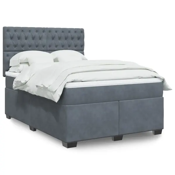 Gossi pat box spring cu saltea, gri inchis, 140x200 cm, catifea