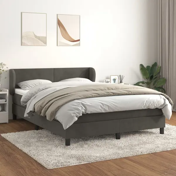 Gossi pat box spring cu saltea, gri inchis, 140x200 cm, catifea