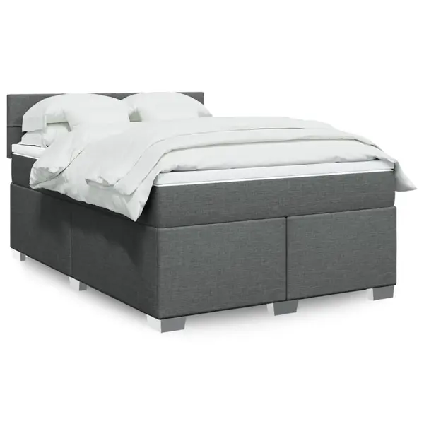 Gossi pat box spring cu saltea, gri inchis, 140x200 cm, textil