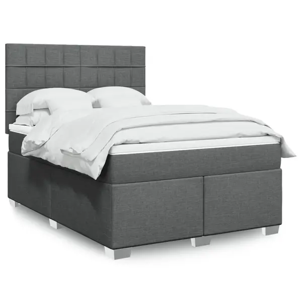 Gossi pat box spring cu saltea, gri inchis, 140x200 cm, textil