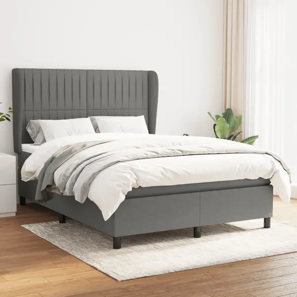Gossi pat box spring cu saltea, gri inchis, 140x200 cm, textil