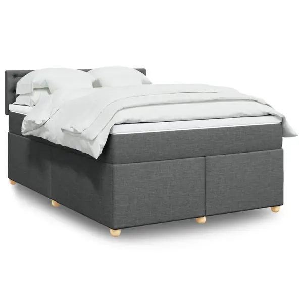 Gossi pat box spring cu saltea, gri inchis, 140x200 cm, textil