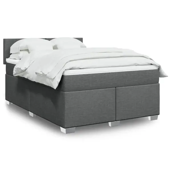 Gossi pat box spring cu saltea, gri inchis, 140x200 cm, textil