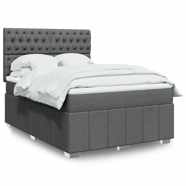 Gossi pat box spring cu saltea, gri inchis, 140x200 cm, textil