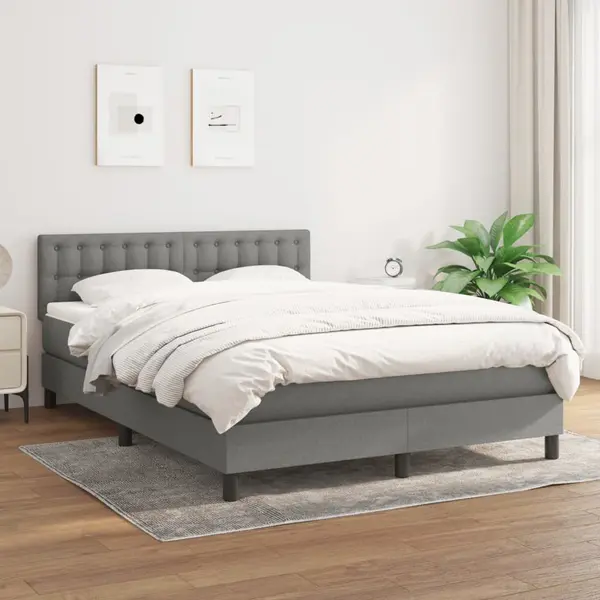 Gossi pat box spring cu saltea, gri inchis, 140x200 cm, textil