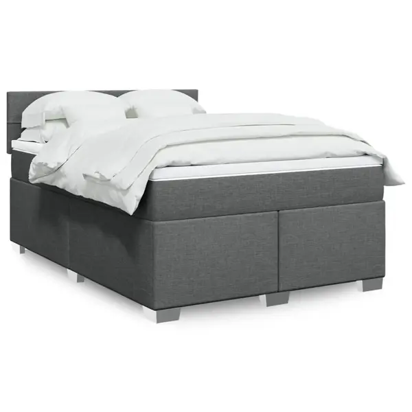 Gossi pat box spring cu saltea, gri inchis, 140x200 cm, textil