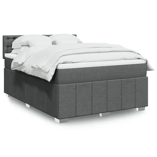 Gossi pat box spring cu saltea, gri inchis, 140x200 cm, textil