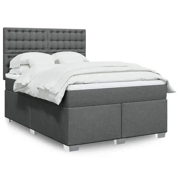 Gossi pat box spring cu saltea, gri inchis, 140x200 cm, textil
