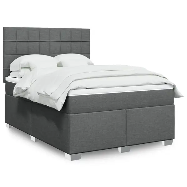 Gossi pat box spring cu saltea, gri inchis, 140x200 cm, textil