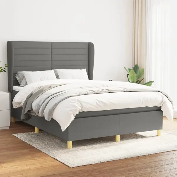Gossi pat box spring cu saltea, gri inchis, 140x200 cm, textil