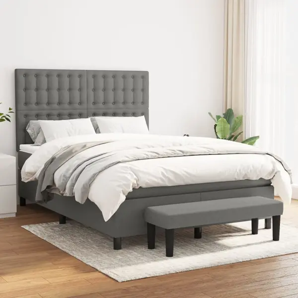 Gossi pat box spring cu saltea, gri inchis, 140x200 cm, textil