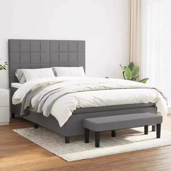 Gossi pat box spring cu saltea, gri inchis, 140x200 cm, textil