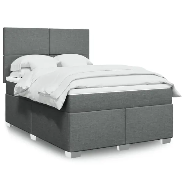 Gossi pat box spring cu saltea, gri inchis, 140x200 cm, textil