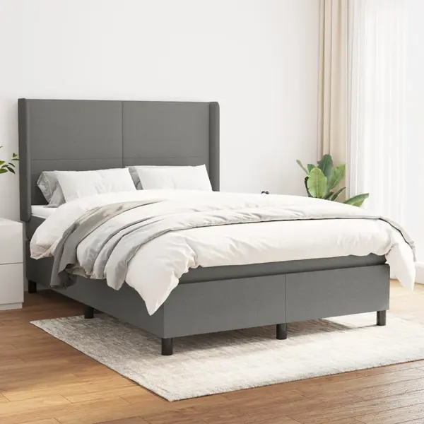 Gossi pat box spring cu saltea, gri inchis, 140x200 cm, textil