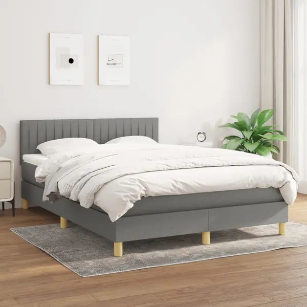 Gossi pat box spring cu saltea, gri inchis, 140x200 cm, textil