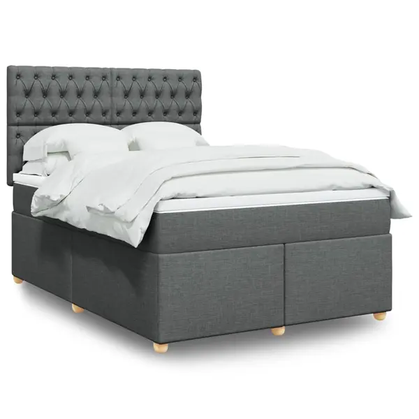 Gossi pat box spring cu saltea, gri inchis, 140x200 cm, textil