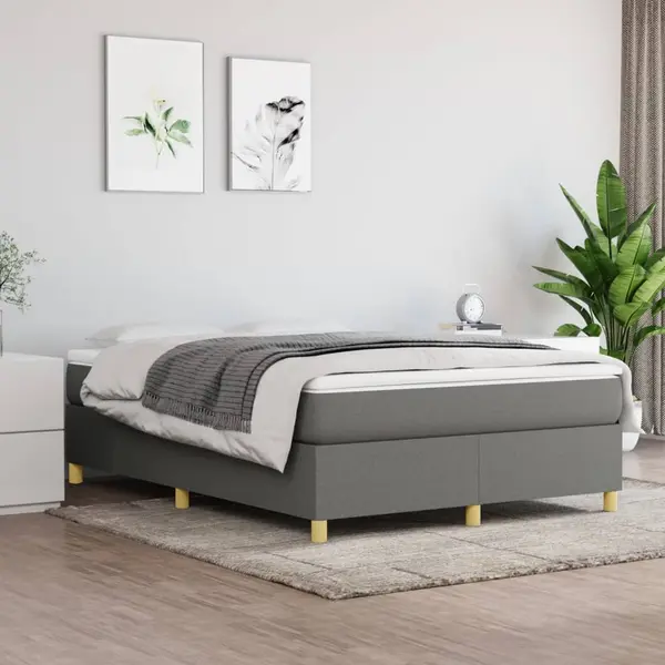 Gossi pat box spring cu saltea, gri inchis, 140x200 cm, textil