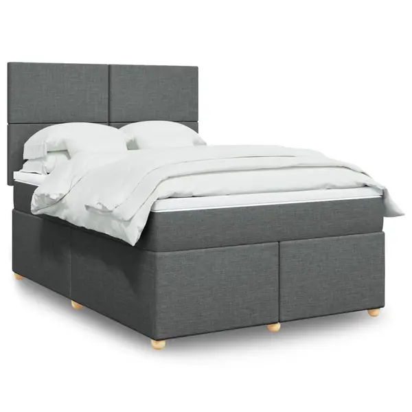 Gossi pat box spring cu saltea, gri inchis, 140x200 cm, textil