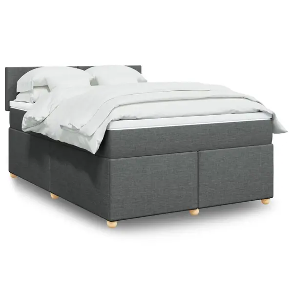 Gossi pat box spring cu saltea, gri inchis, 140x200 cm, textil