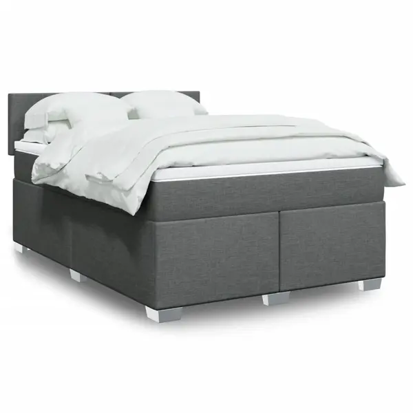 Gossi pat box spring cu saltea, gri inchis, 140x200 cm, textil