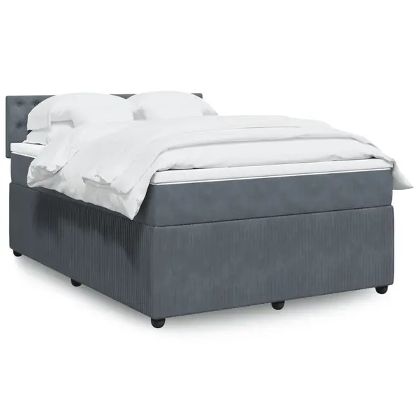 Gossi pat box spring cu saltea, gri inchis, 160x200 cm, catifea