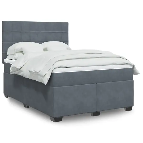 Gossi pat box spring cu saltea, gri inchis, 160x200 cm, catifea