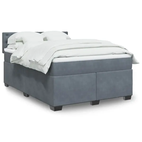 Gossi pat box spring cu saltea, gri inchis, 160x200 cm, catifea