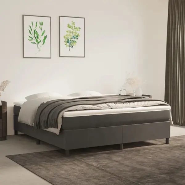 Gossi pat box spring cu saltea, gri inchis, 160x200 cm, catifea