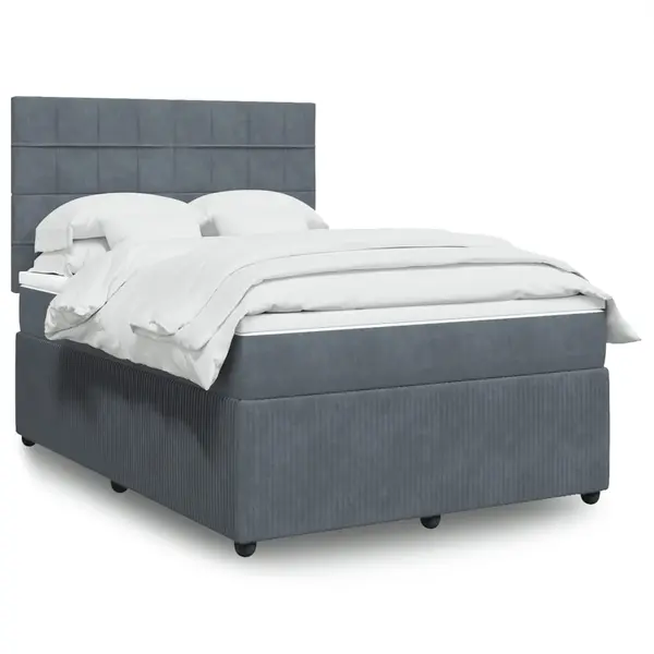 Gossi pat box spring cu saltea, gri inchis, 160x200 cm, catifea