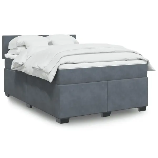 Gossi pat box spring cu saltea, gri inchis, 160x200 cm, catifea