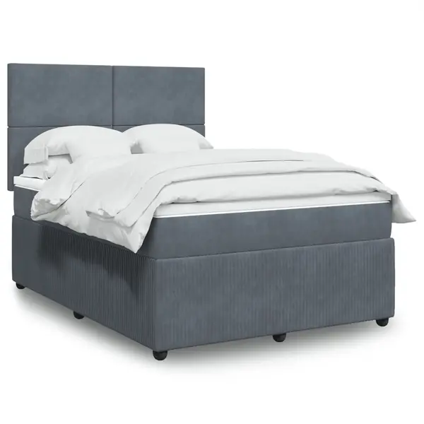 Gossi pat box spring cu saltea, gri inchis, 160x200 cm, catifea