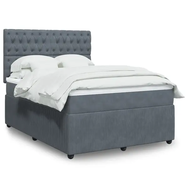 Gossi pat box spring cu saltea, gri inchis, 160x200 cm, catifea