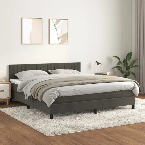 Gossi pat box spring cu saltea, gri inchis, 180x200 cm, catifea
