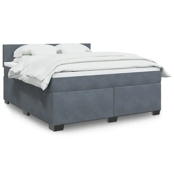 Gossi pat box spring cu saltea, gri inchis, 180x200 cm, catifea